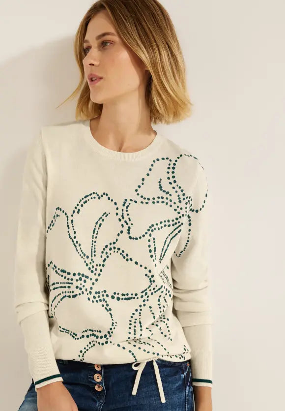 302412- Knit Jumper with floral pattern-Cecil