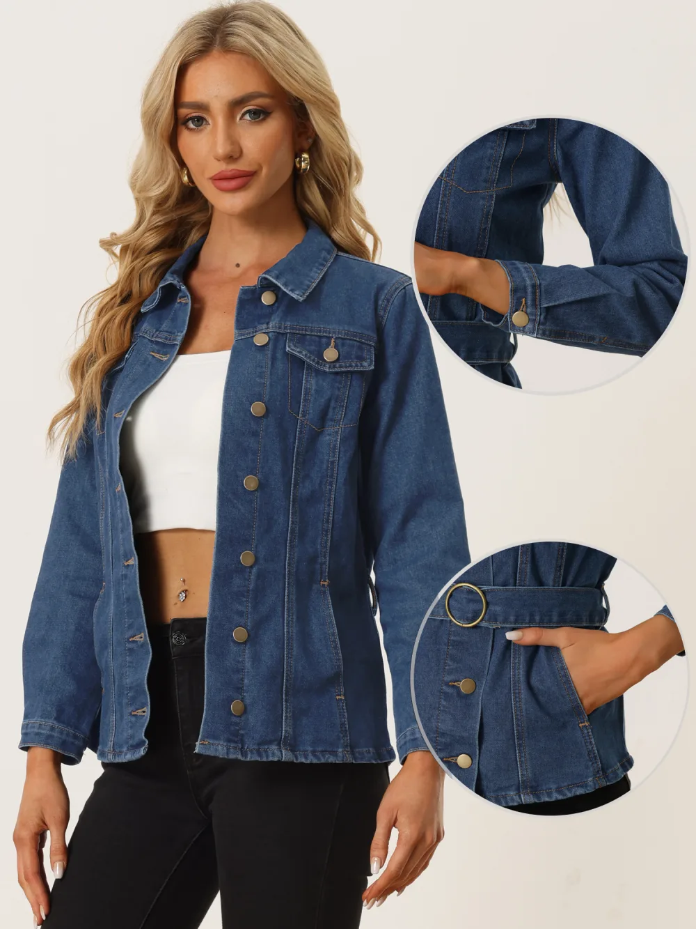 Allegra K- Denim Button Up Washed Jackets