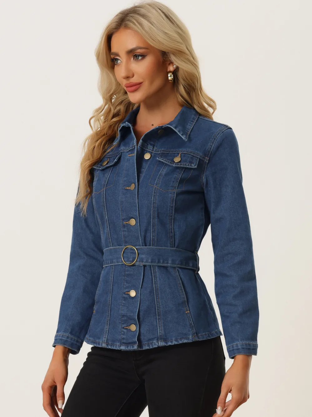 Allegra K- Denim Button Up Washed Jackets