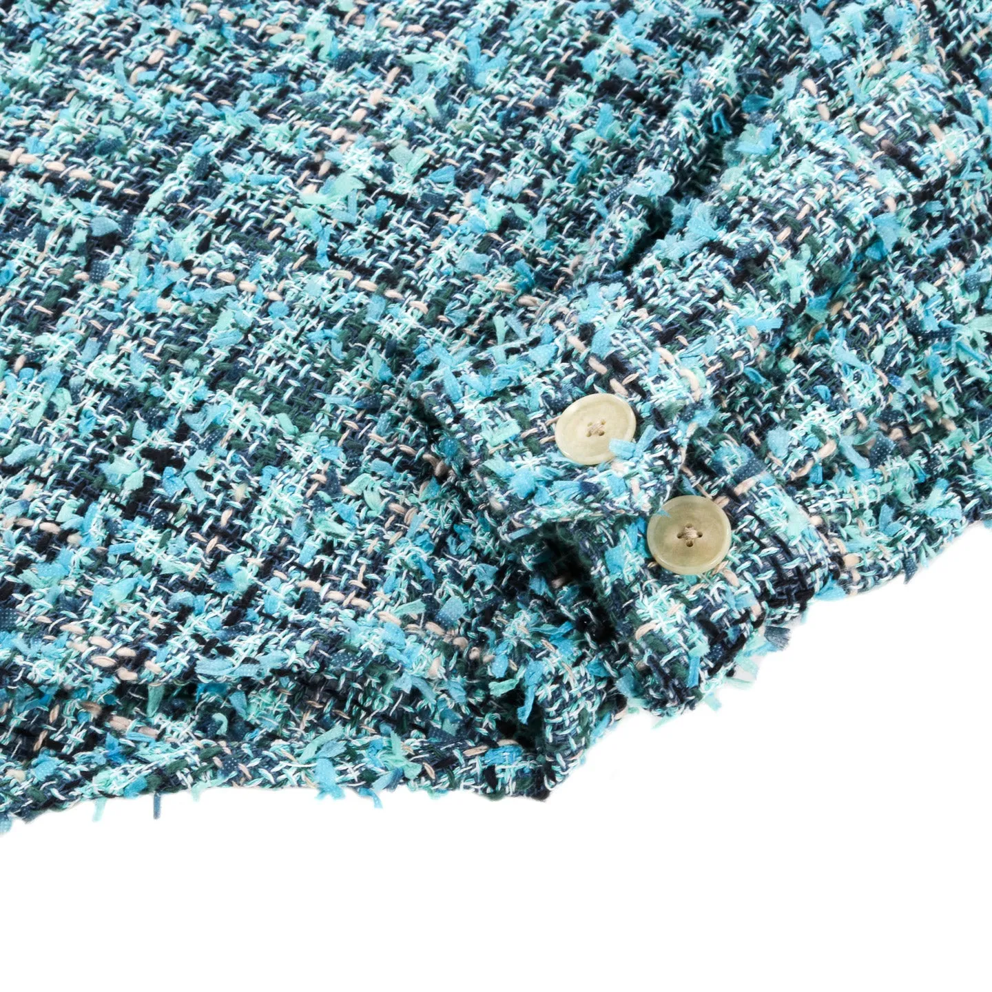 AURALEE HOMESPUN SUMMER TWEED SHIRT BLOUSON LT BLUE / NAVY