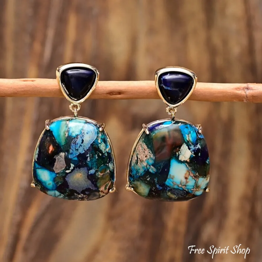 Blue Jasper Mosaic Drop Earrings