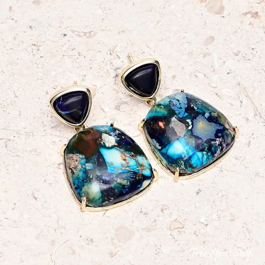 Blue Jasper Mosaic Drop Earrings