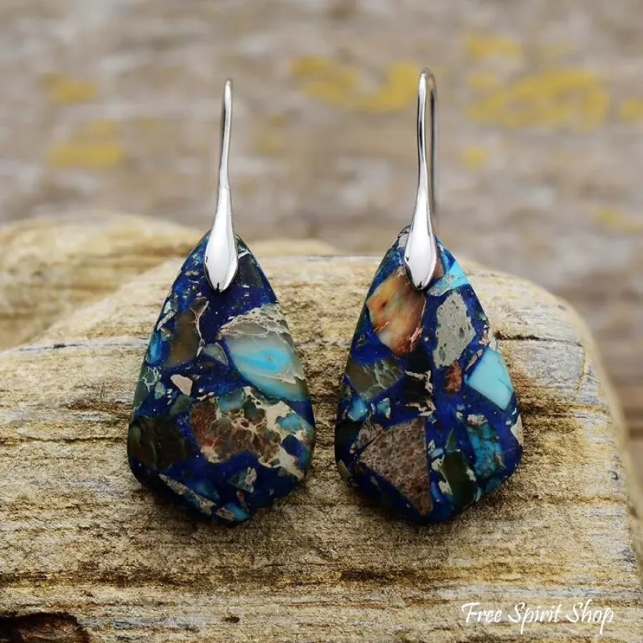 Blue Mosaic Jasper Losange Earrings