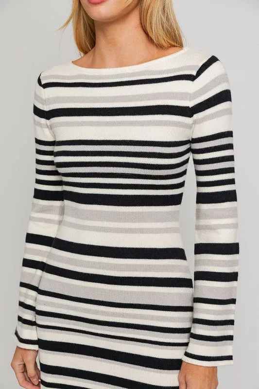 Boat Neck Bell Sleeve Sweater Dress