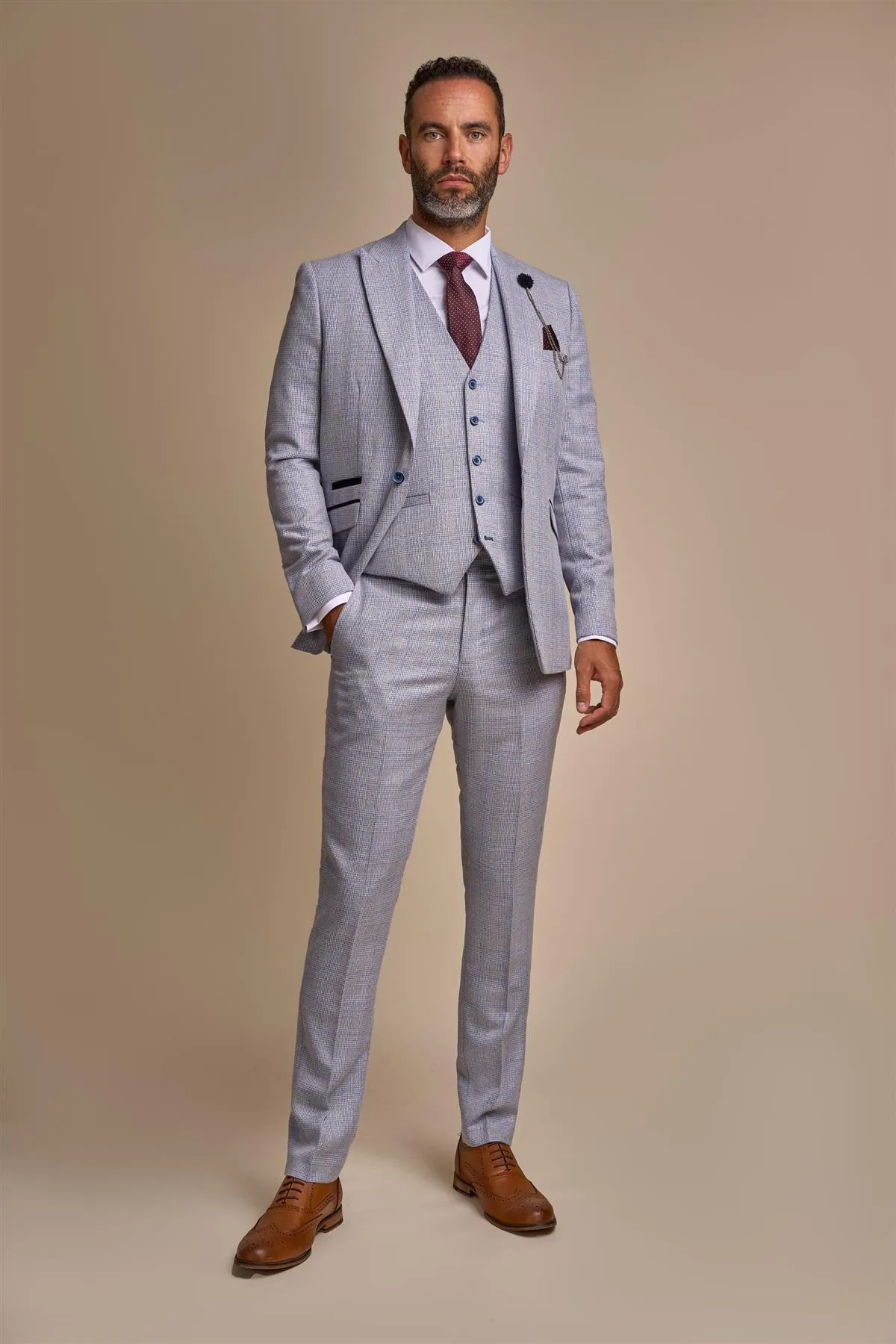 Caridi Sky Short Check Three Piece Suit