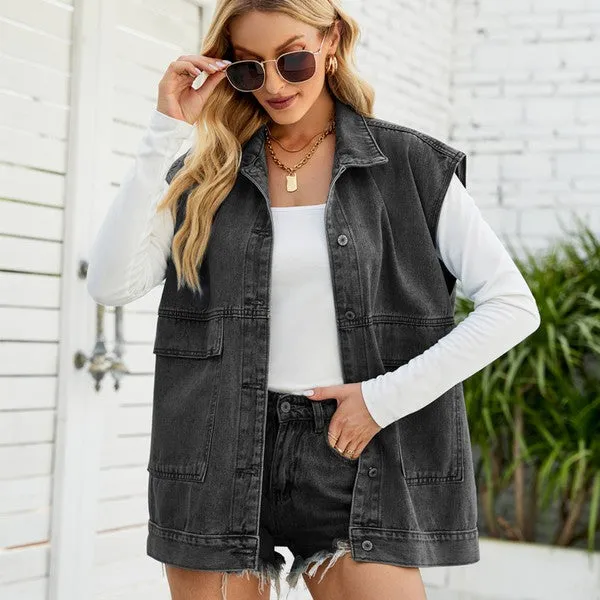 Casual Button down Denim Jacket Vest