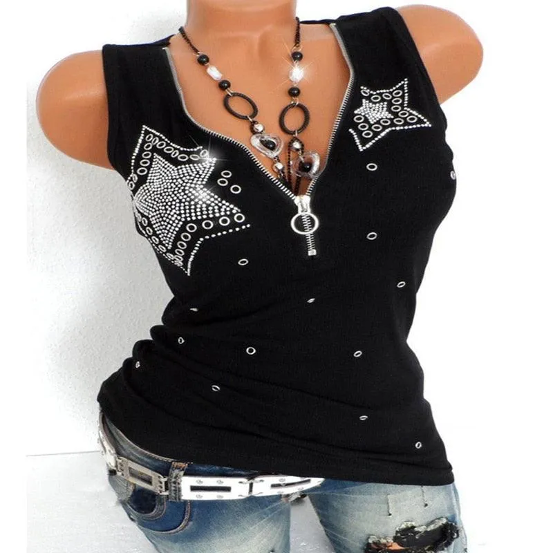 Casual Tank Zipper V-neck Top