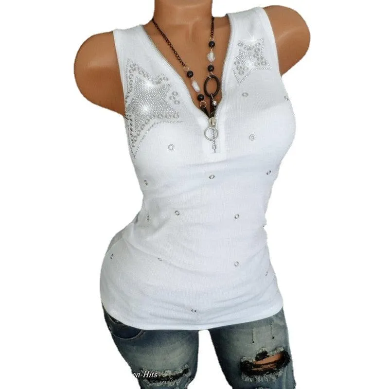 Casual Tank Zipper V-neck Top