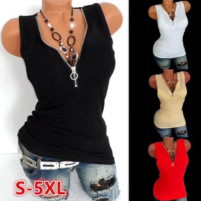 Casual Tank Zipper V-neck Top