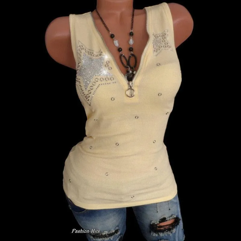 Casual Tank Zipper V-neck Top