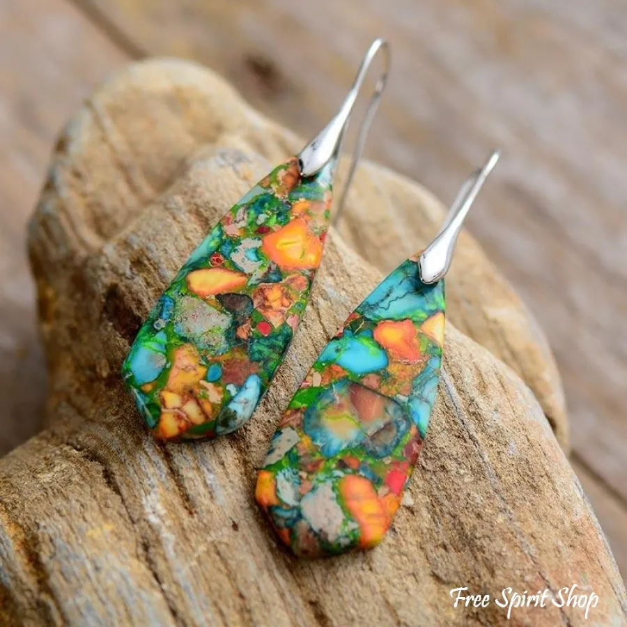 Colorful Imperial Jasper Dangle Earrings