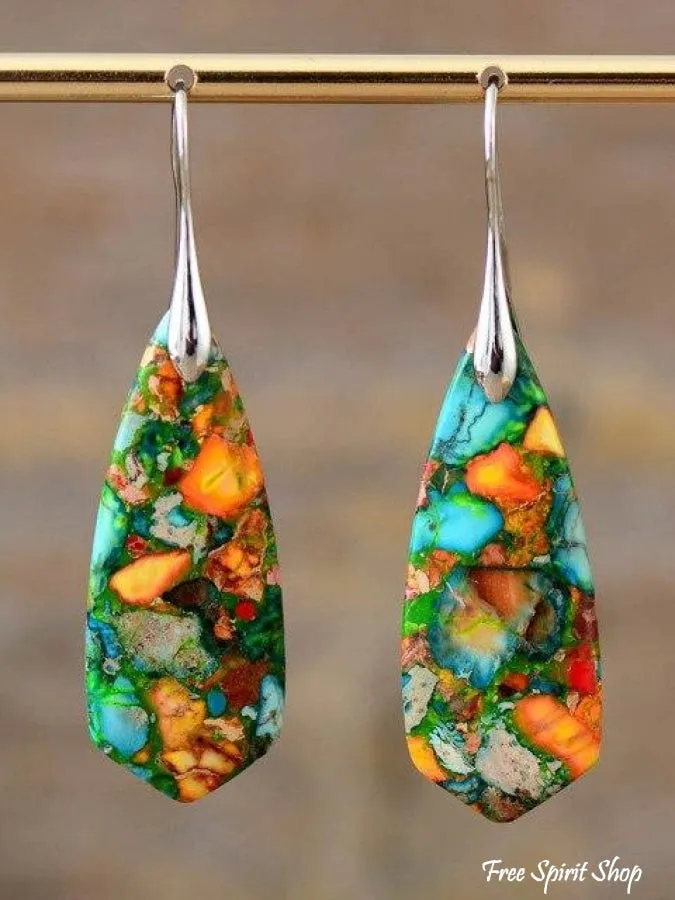 Colorful Imperial Jasper Dangle Earrings