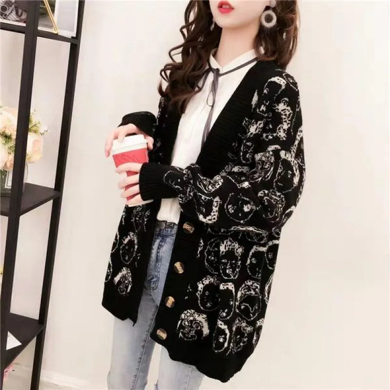 Comic V-Neck Cardigan Sweater For Women