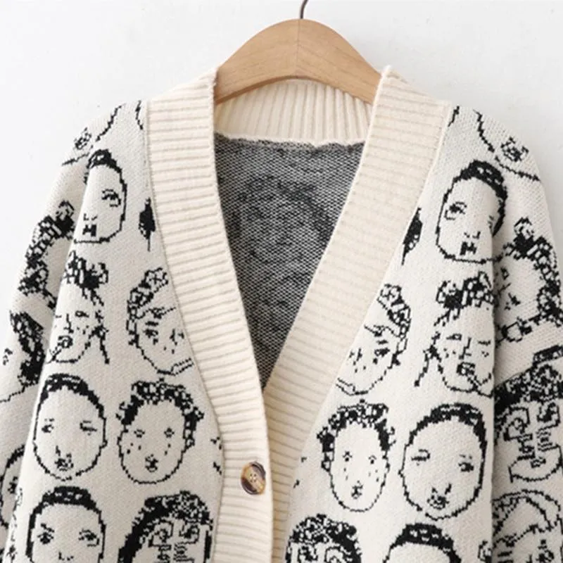 Comic V-Neck Cardigan Sweater For Women