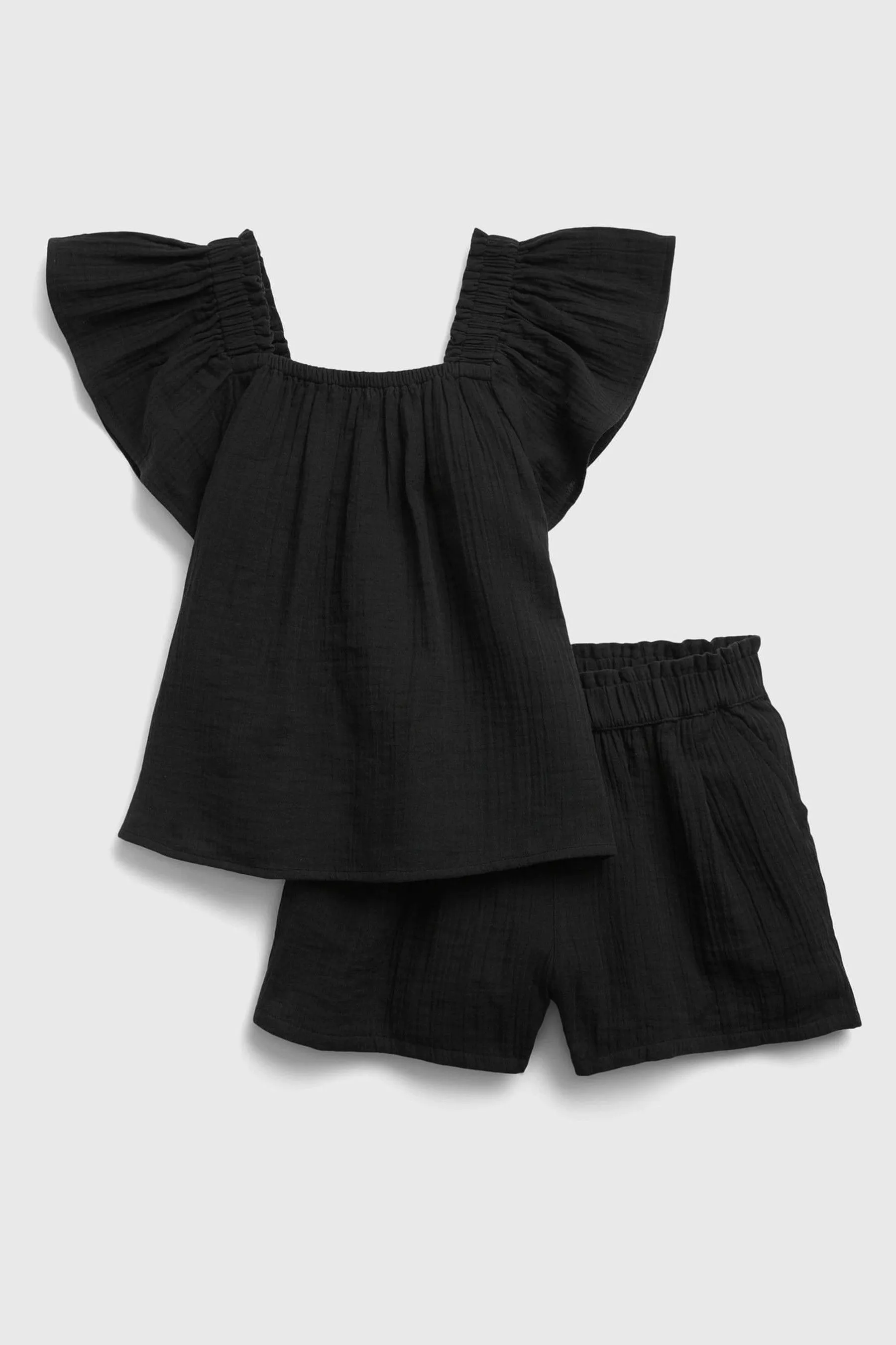 Crinkle Gauze Flutter Sleeve Outfit Set