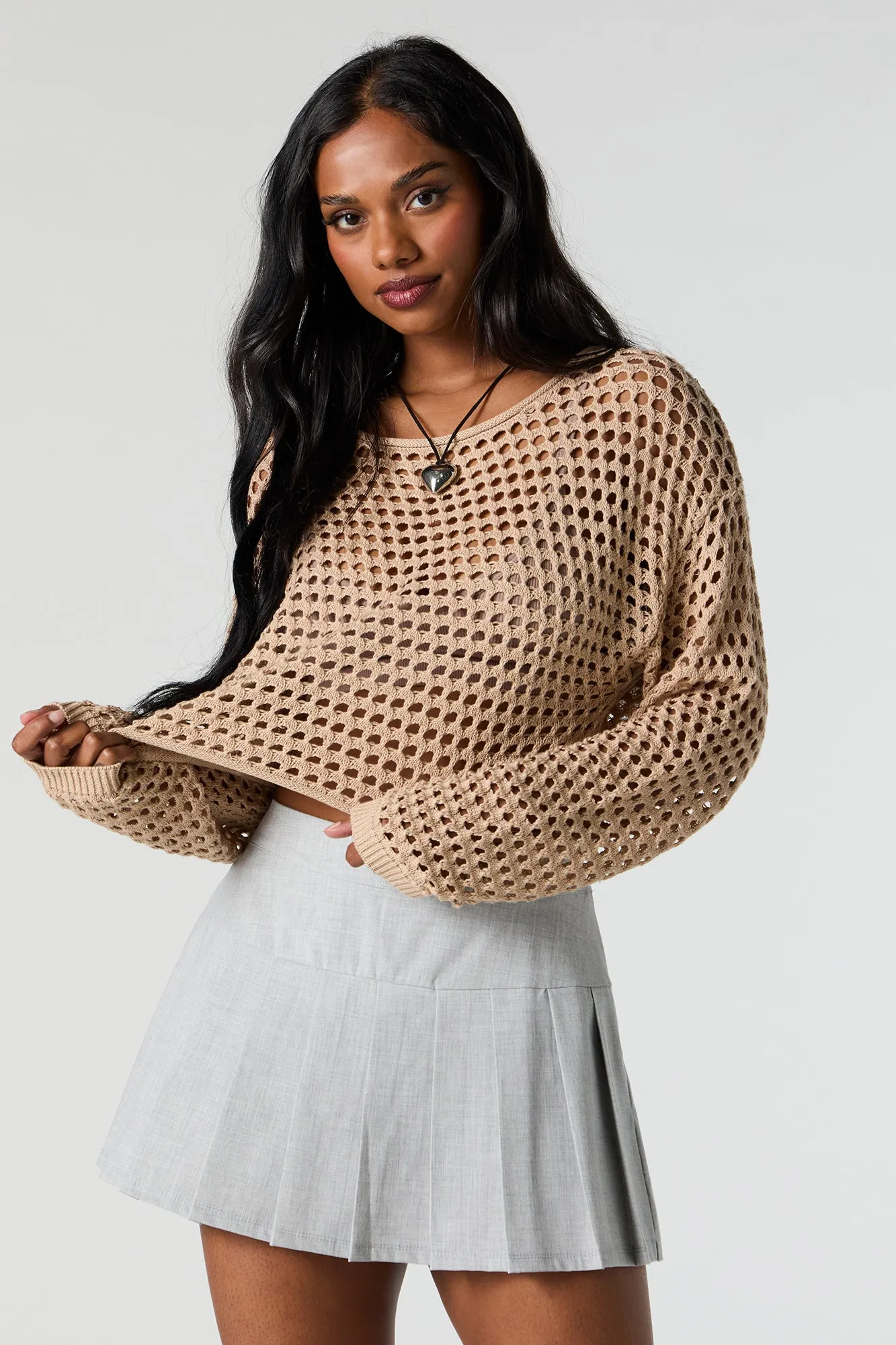 Crochet Open Knit Cropped Sweater