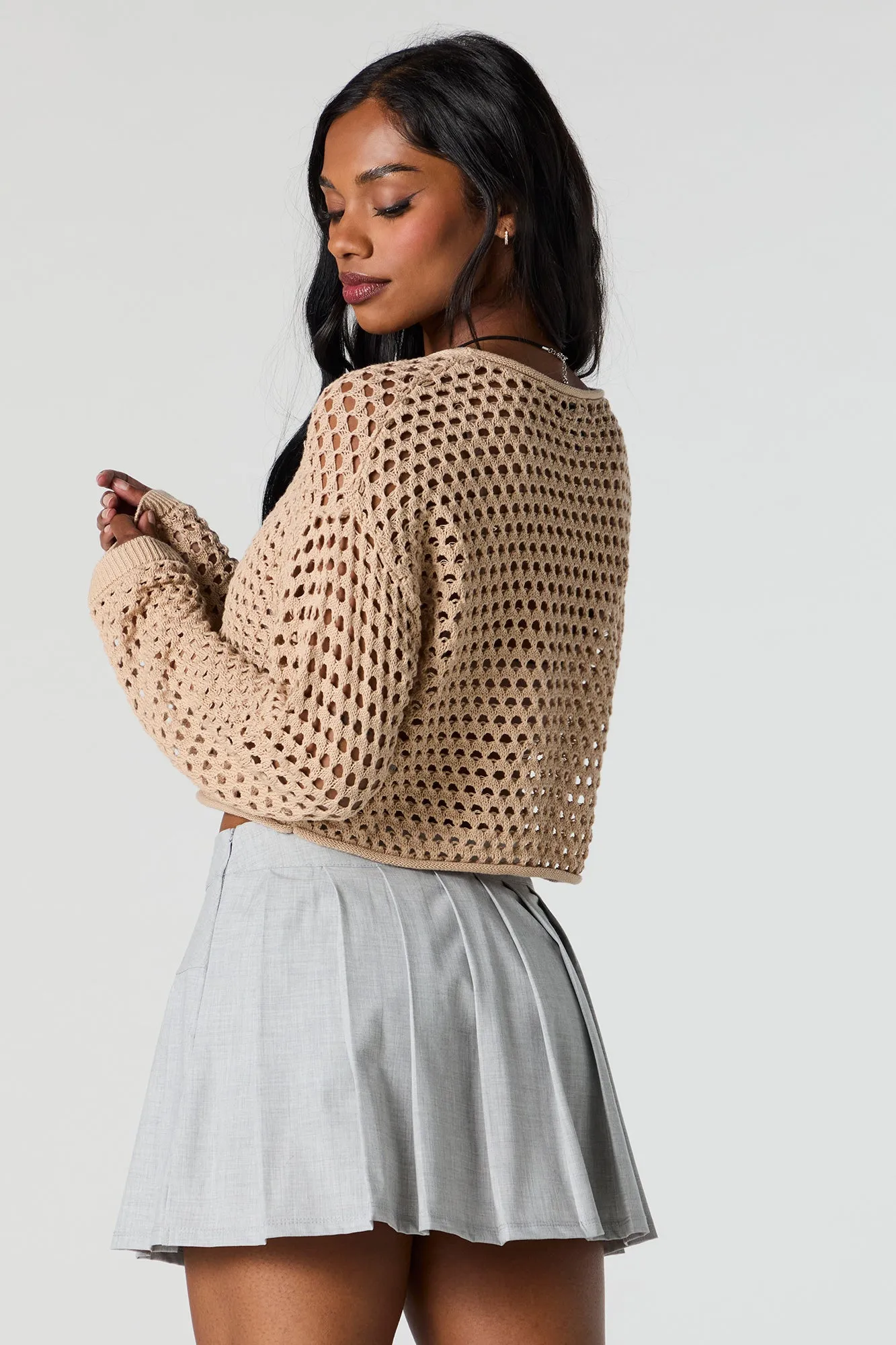 Crochet Open Knit Cropped Sweater