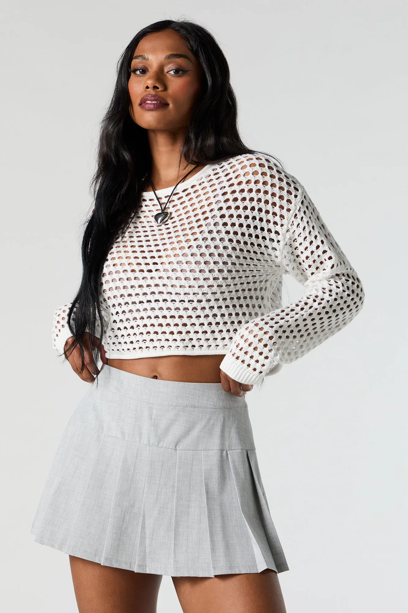 Crochet Open Knit Cropped Sweater