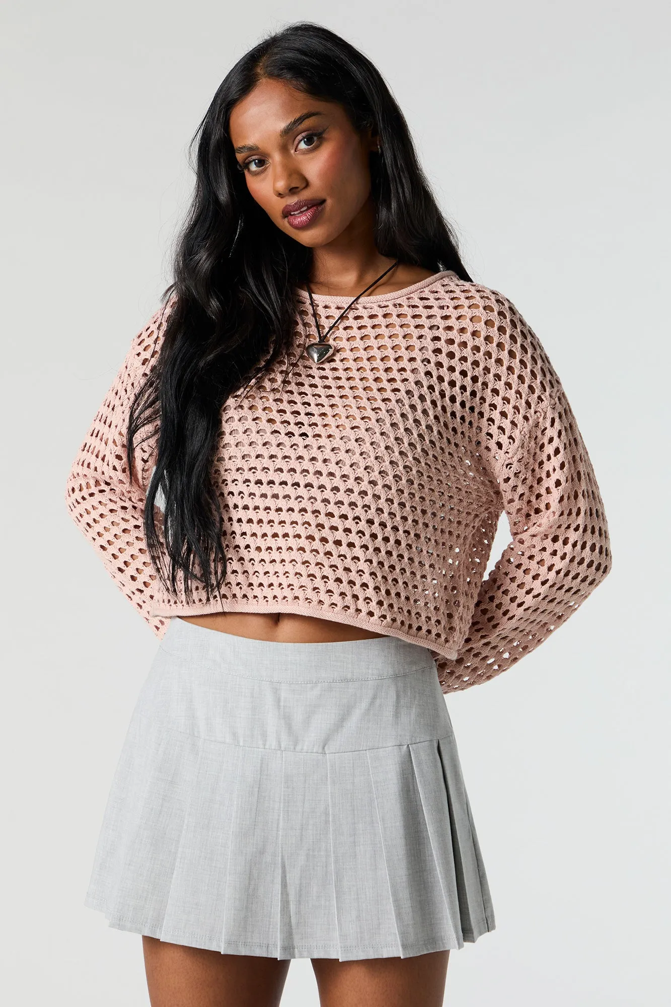 Crochet Open Knit Cropped Sweater