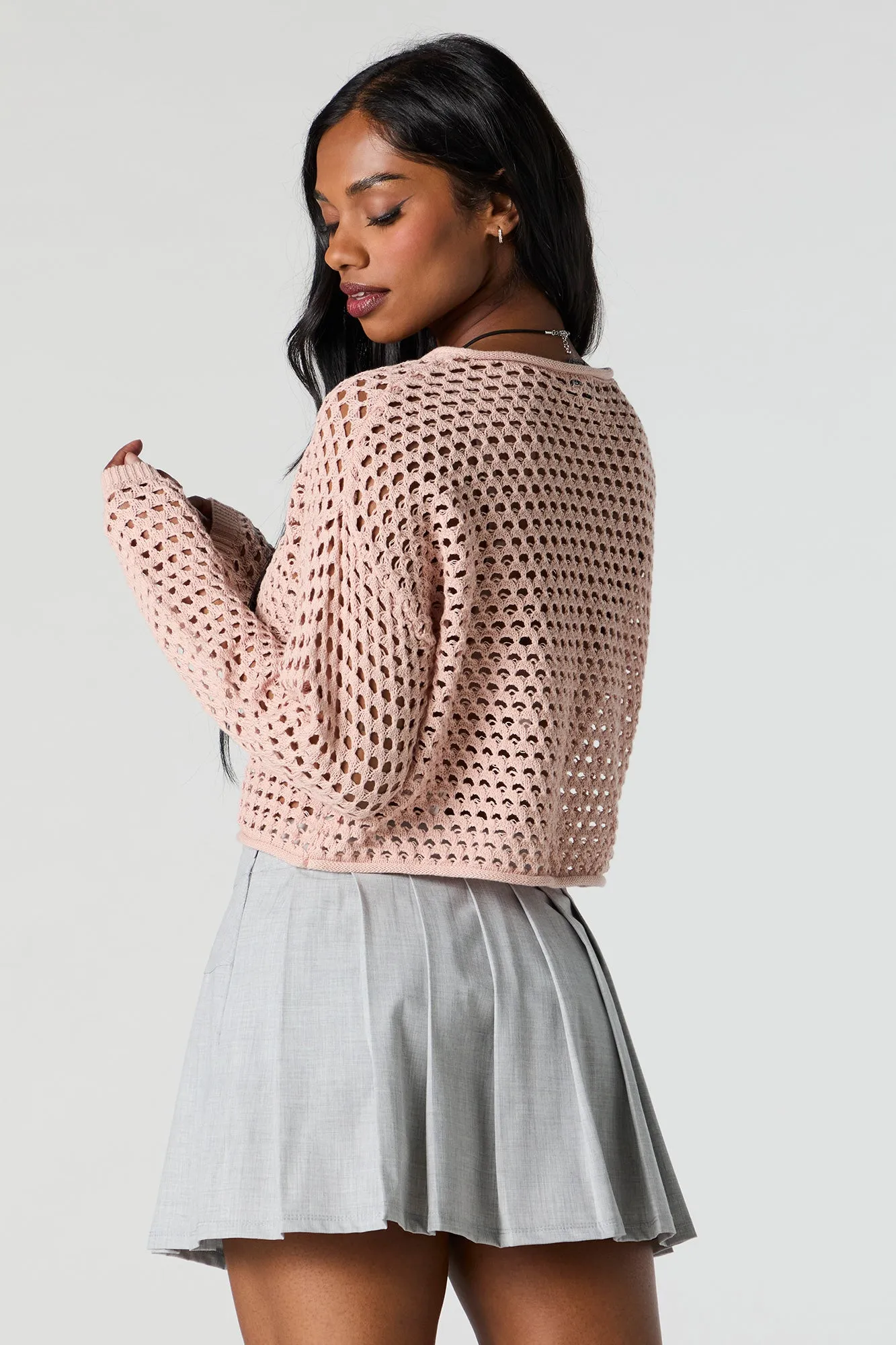 Crochet Open Knit Cropped Sweater