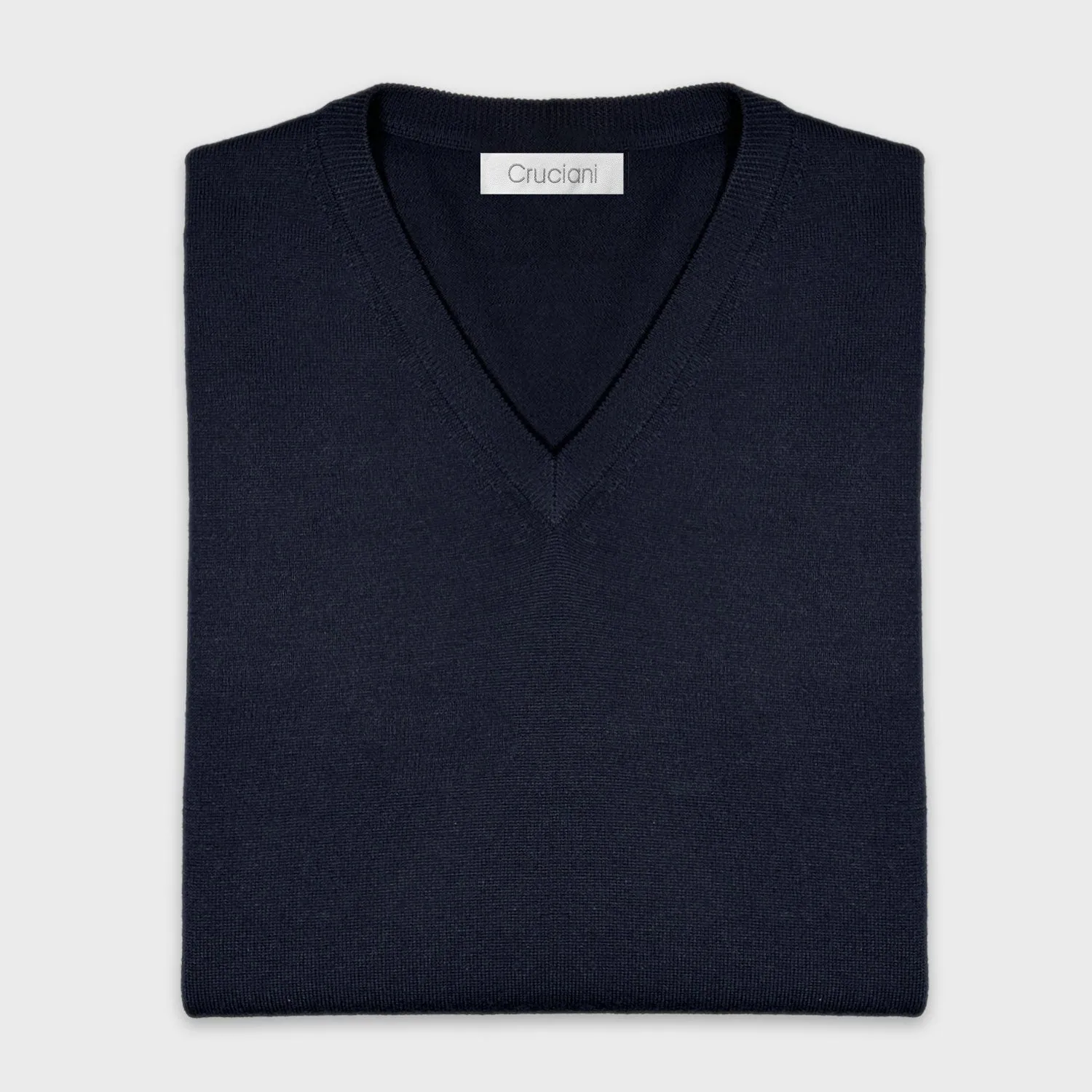 Cruciani V Neck Merino Wool Sweater Navy Blue