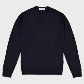 Cruciani V Neck Merino Wool Sweater Navy Blue