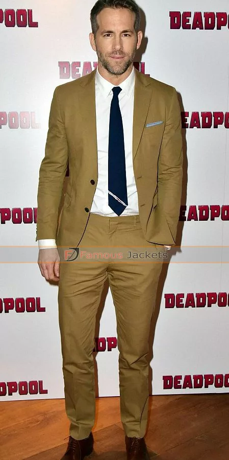 Deadpool Screening Ryan Reynolds Mustard Suit - Famous Jackets