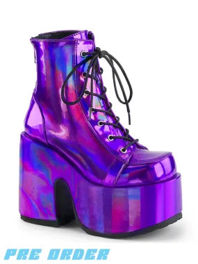 DEMONIA CAMEL-203 BOOTS - HOLO PURPLE  PRE ORDER 