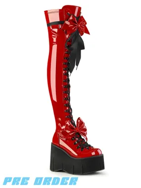 DEMONIA KERA 303 PLATFORM BOOTS - RED PATENT PRE ORDER 