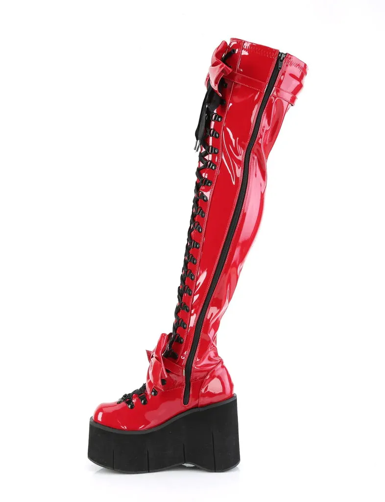 DEMONIA KERA 303 PLATFORM BOOTS - RED PATENT PRE ORDER 