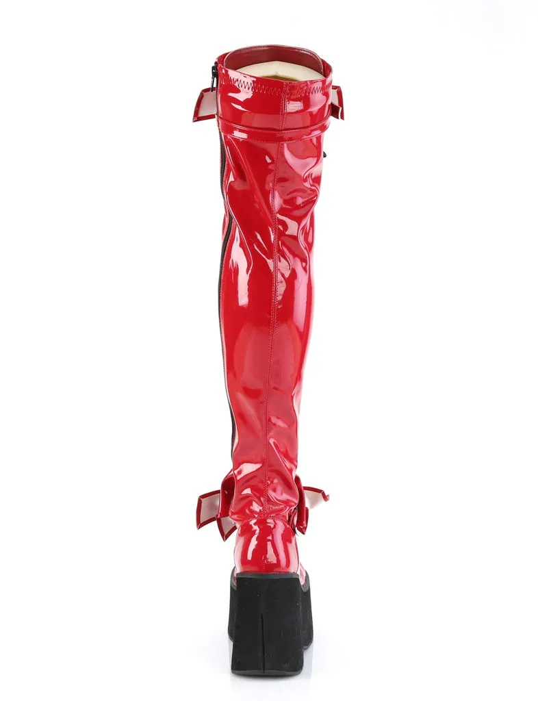 DEMONIA KERA 303 PLATFORM BOOTS - RED PATENT PRE ORDER 