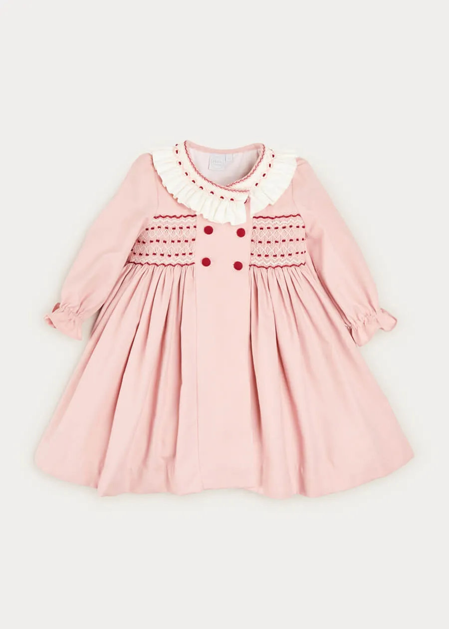 Double Breasted Handsmocked Collar Dress In Rose Pink (12mths-10yrs)