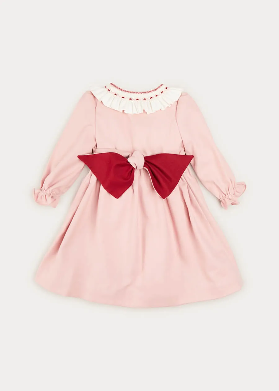 Double Breasted Handsmocked Collar Dress In Rose Pink (12mths-10yrs)