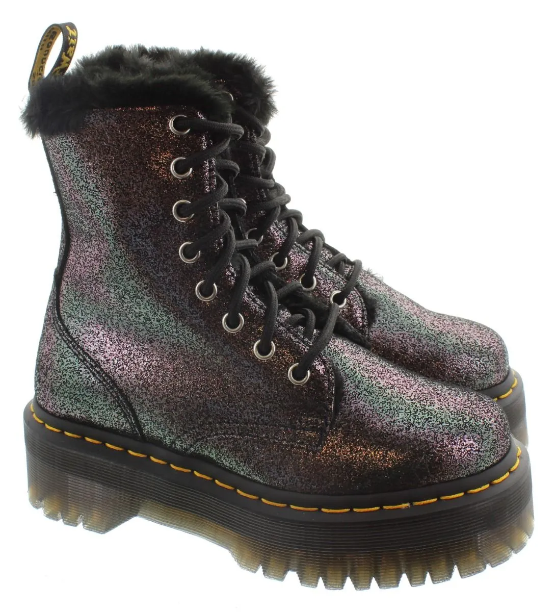 DR MARTENS Adults Jadon Faux Fur Lined Metallic Boots In Black