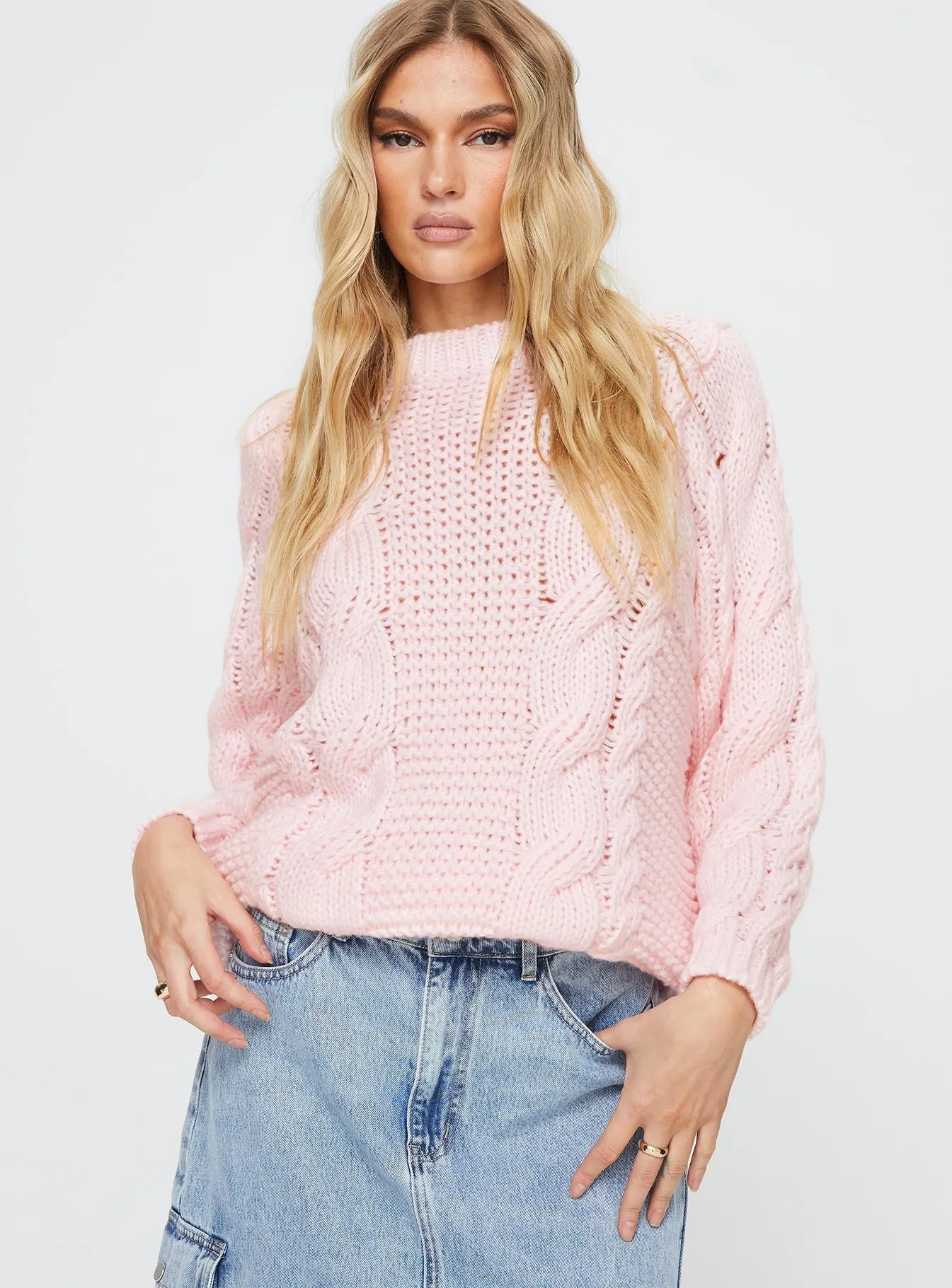 Ellison Cable Knit Sweater Blush Pink