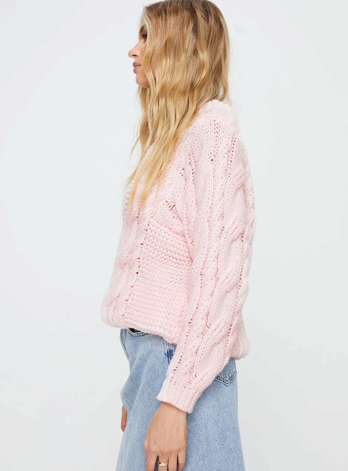 Ellison Cable Knit Sweater Blush Pink