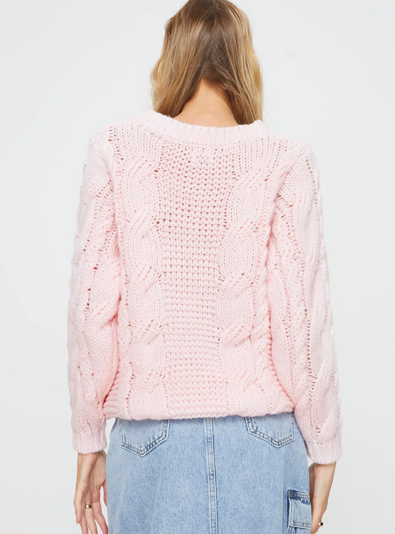 Ellison Cable Knit Sweater Blush Pink