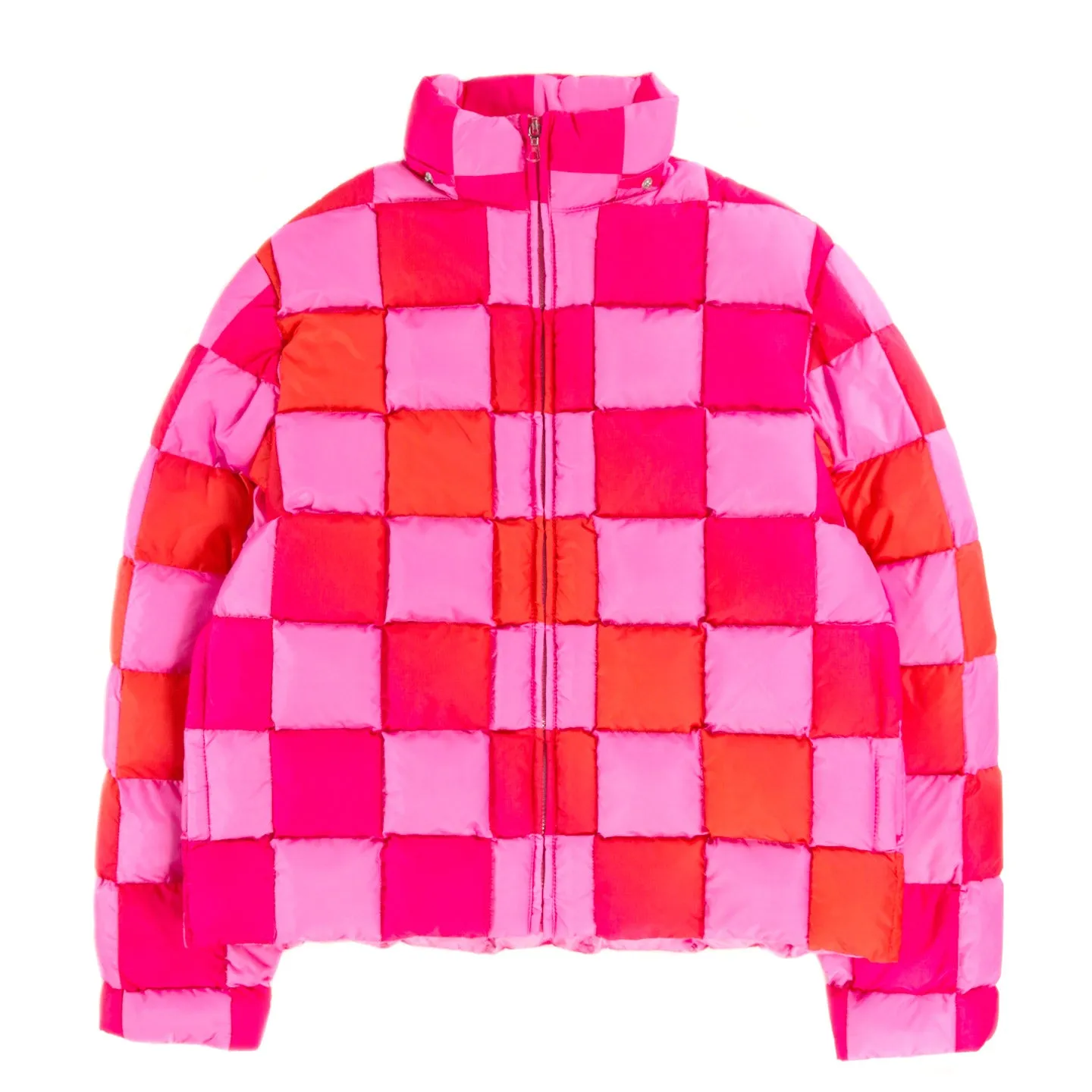 ERL GRADIENT CHECKER HOODED PUFFER COAT PINK