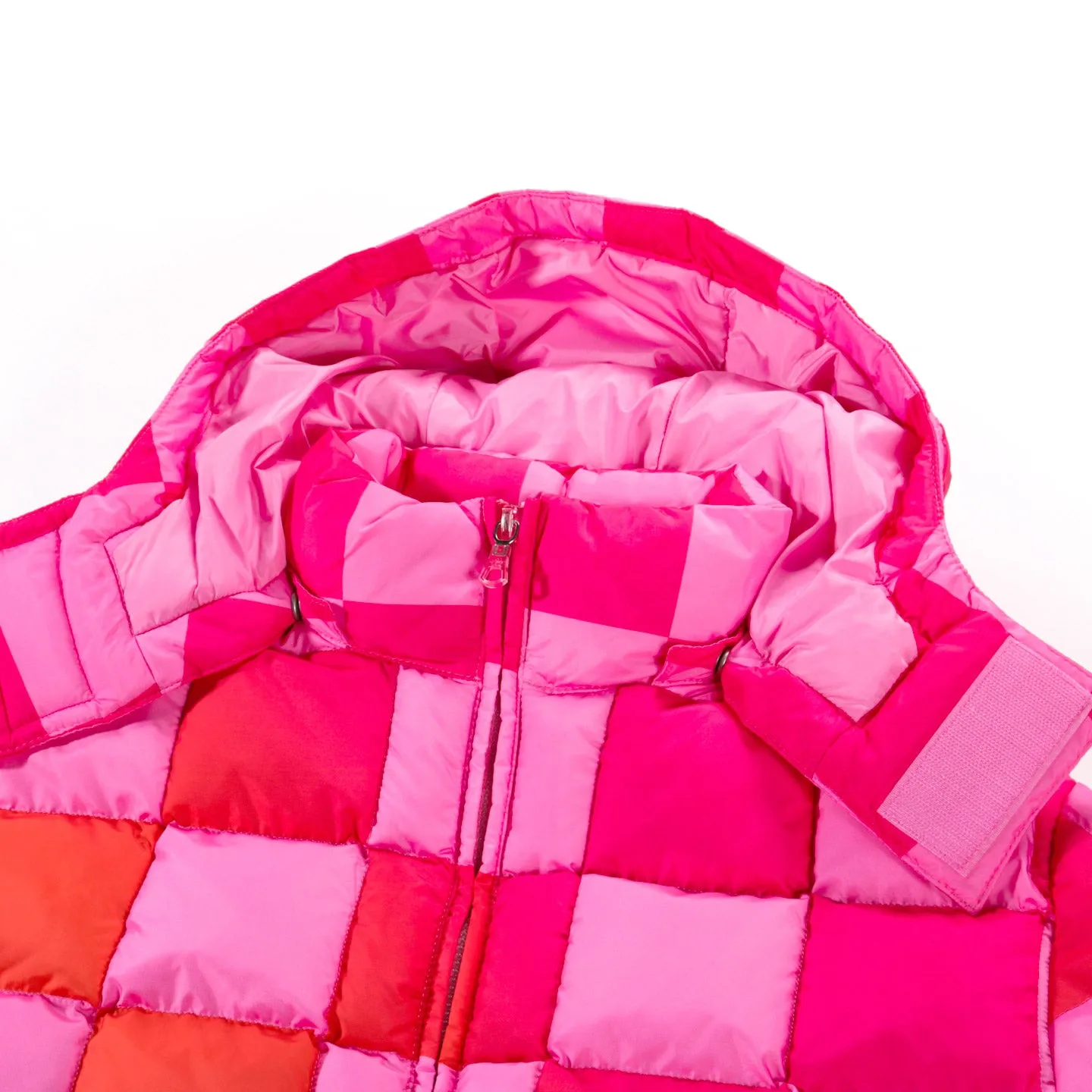 ERL GRADIENT CHECKER HOODED PUFFER COAT PINK