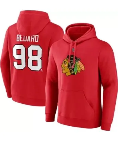 Fanatics Men's NHL Fanatics Connor Bedard Chicago Blackhawks Authentic Stack Name & Number Tri-Blend Pullover Hoodie