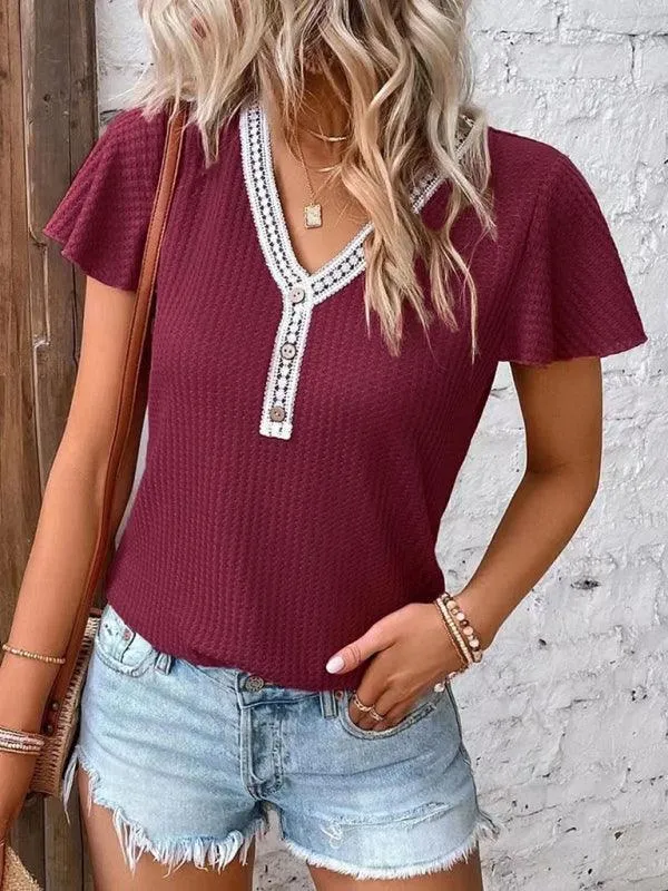 Flutter Sleeve Waffle Knit Women Top