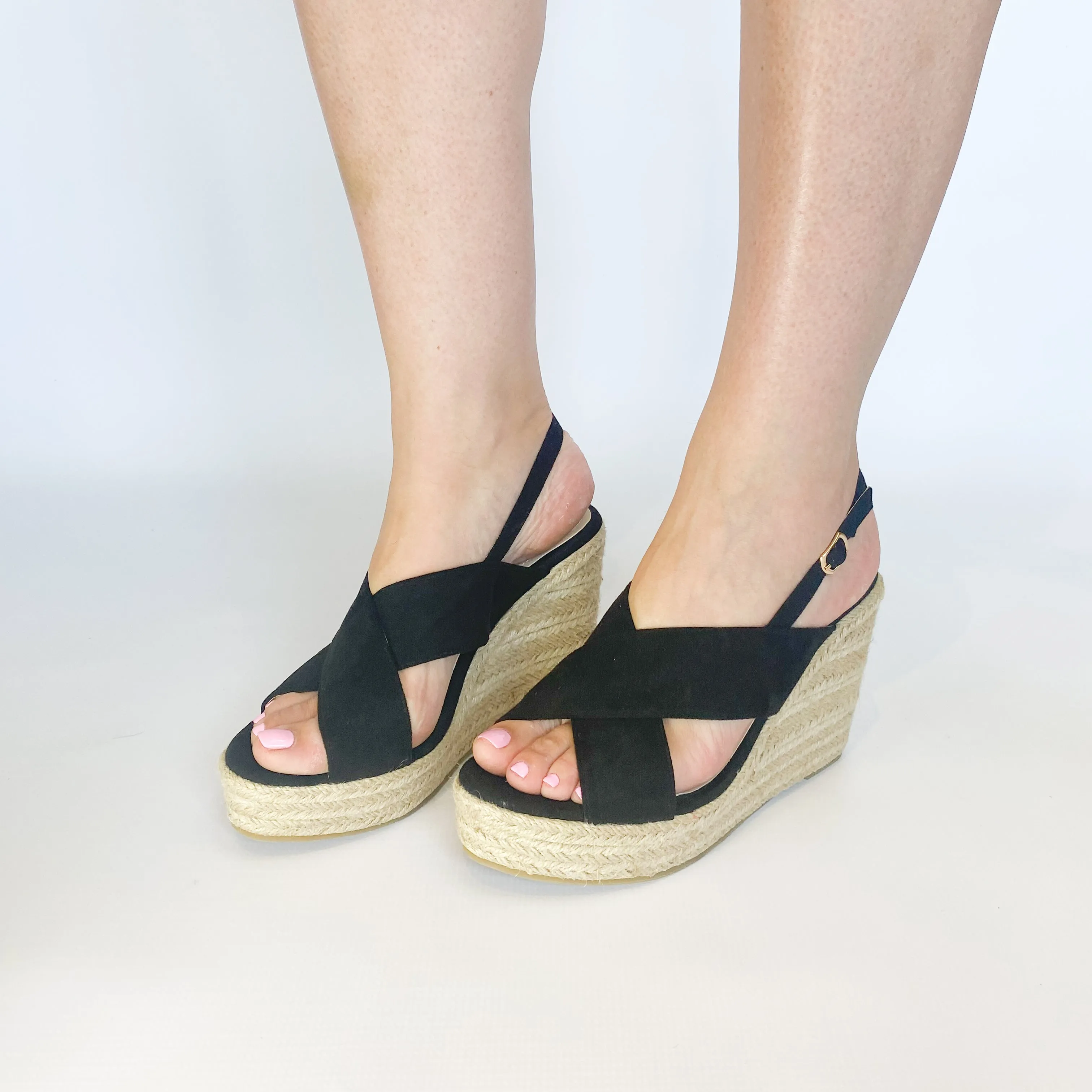 Geena black crossover wedge