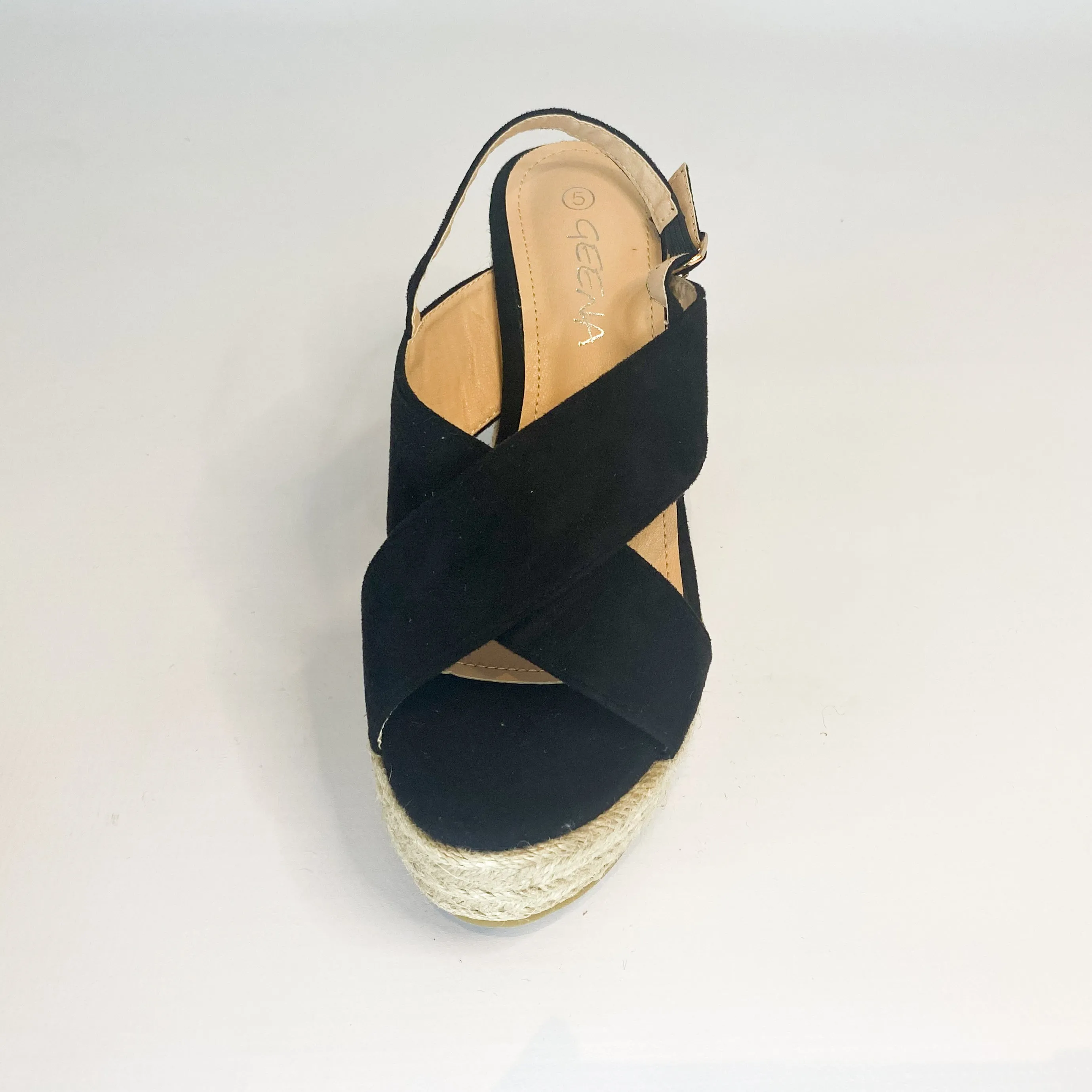 Geena black crossover wedge