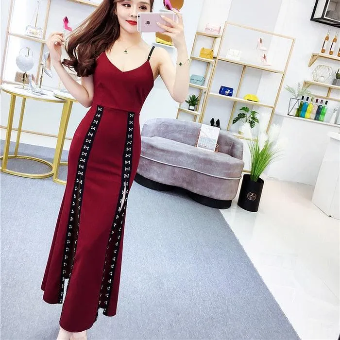 Get Your Gothic Style on Point with Black Vent Asymmetrical Long Spaghetti Strap Sleeveless Loose Fit Gothic Dress