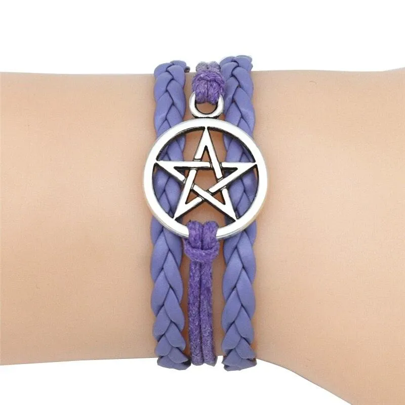 Gothic Fashion Antique Pentagram Charms Wiccan Pentacle Leather Bracelets Vintage Jewelry Gift for Women Men