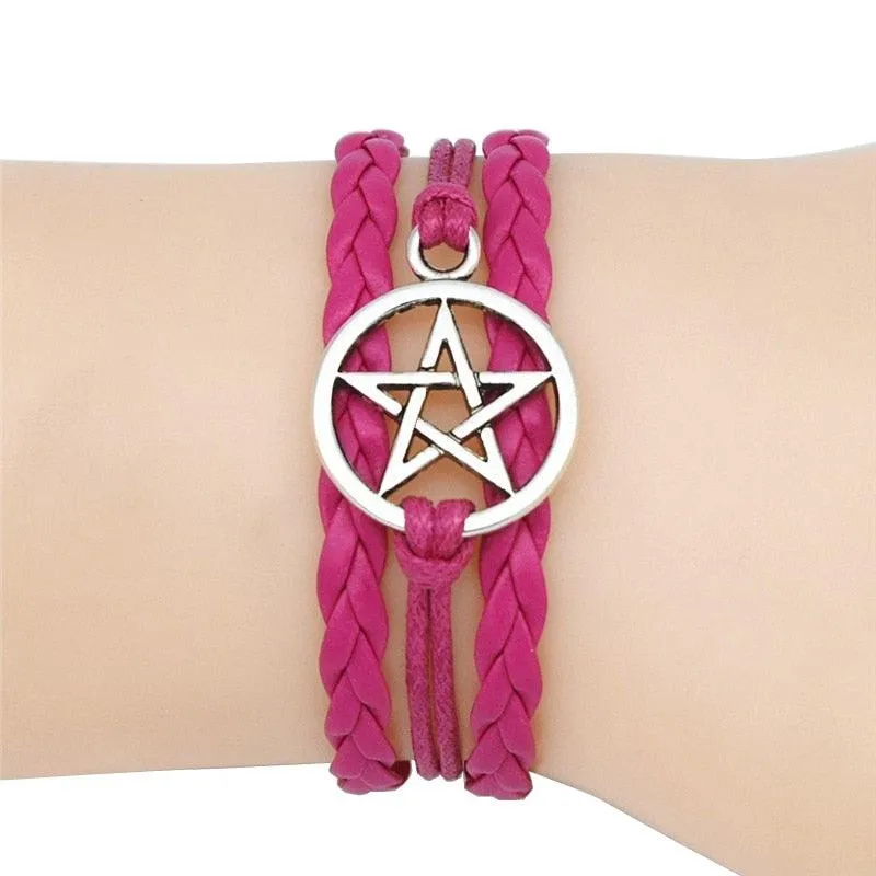 Gothic Fashion Antique Pentagram Charms Wiccan Pentacle Leather Bracelets Vintage Jewelry Gift for Women Men