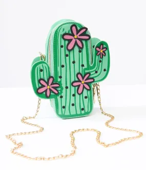 Green Leatherette Cactus Crossbody Bag