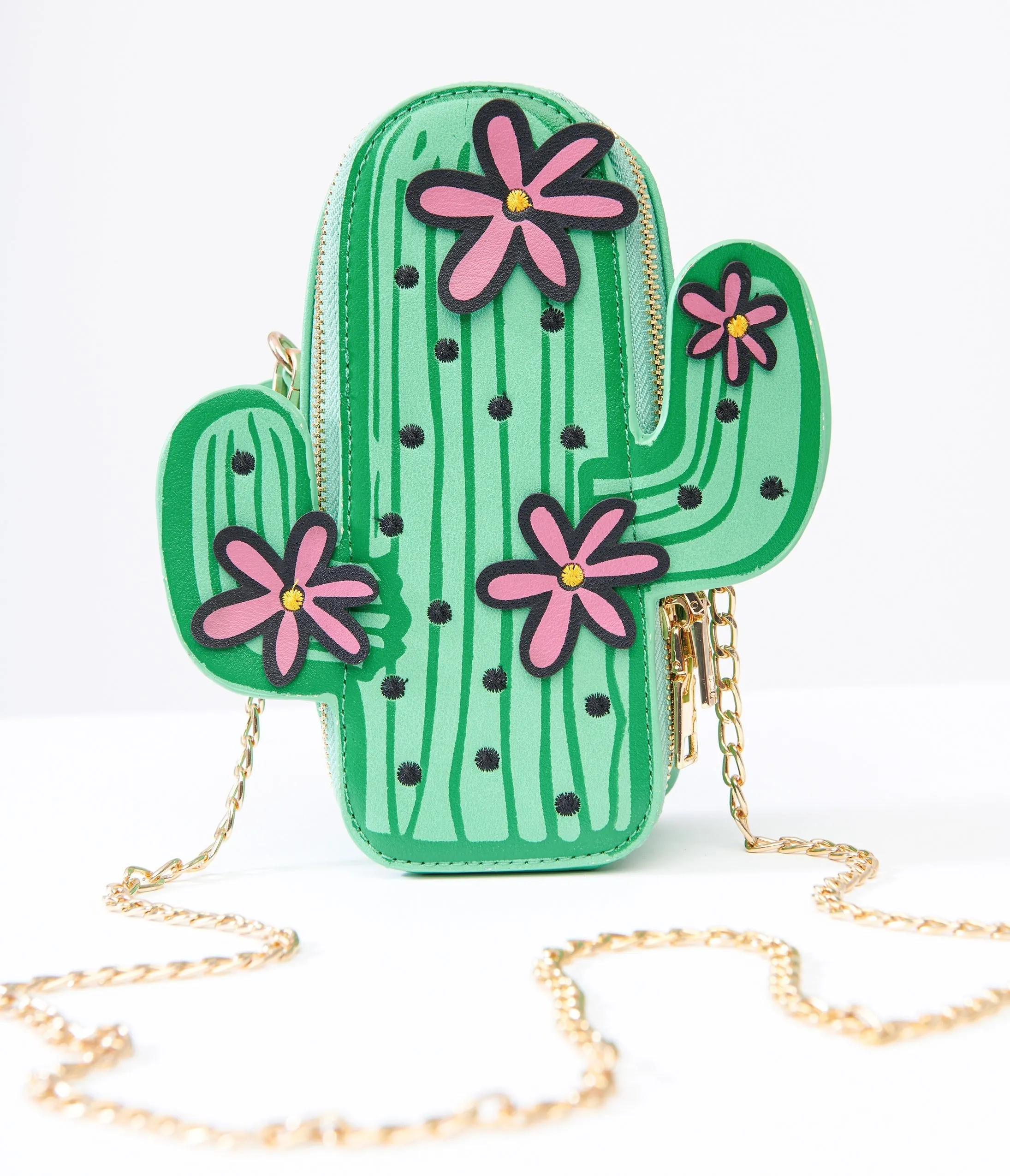 Green Leatherette Cactus Crossbody Bag