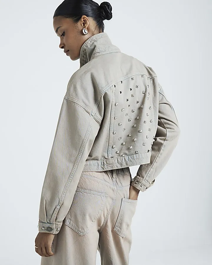 Grey studded denim jacket