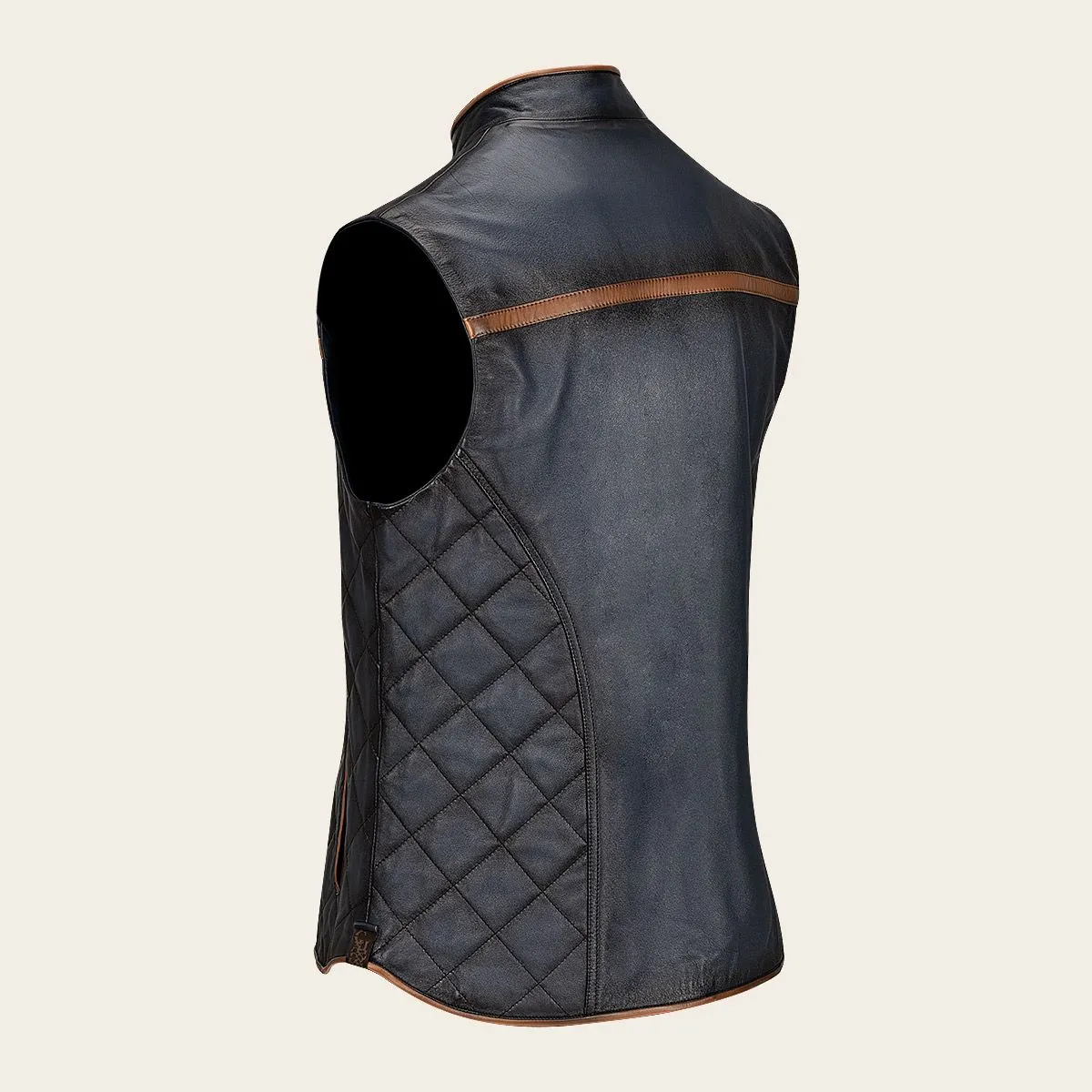 H334BOC- Cuadra blue casual fashion lambskin leather vest for men